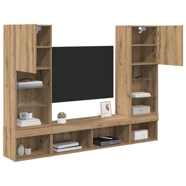 vidaXL TV Wand Einheiten mit LED 5 pcs Artisan-Eiche Holzwerkstoff