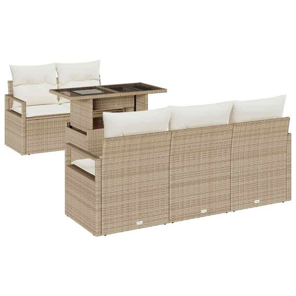 vidaXL Gartensofa-set mit Kissen mit Speicher 6 pcs Beige Poly Rattan
