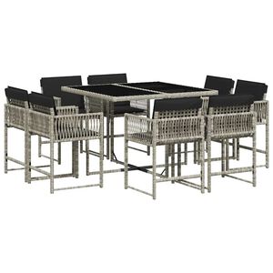 vidaXL 9-tlg. Garten-Essgruppe mit Kissen Hellgrau Poly Rattan