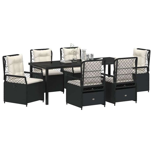 vidaXL Garten Essgruppe 7 pcs Schwarz Poly-Rattan