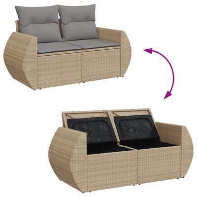 vidaXL 6-tlg. Garten-Sofagarnitur mit Kissen Beige Poly Rattan