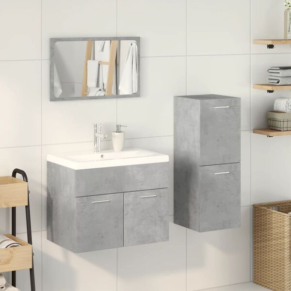 vidaXL 4-tlg. Badm&ouml;bel-Set Betongrau Holzwerkstoff