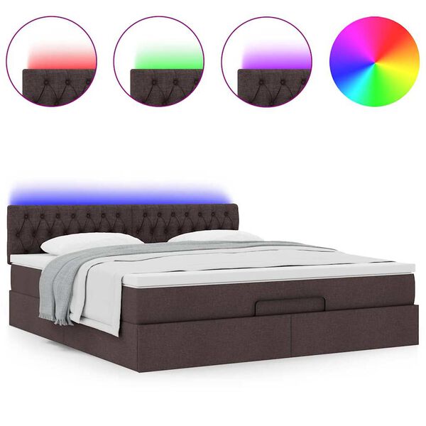 vidaXL Ottoman-Bett mit Matratze & LEDs Dunkelbraun 160x200 cm Stoff