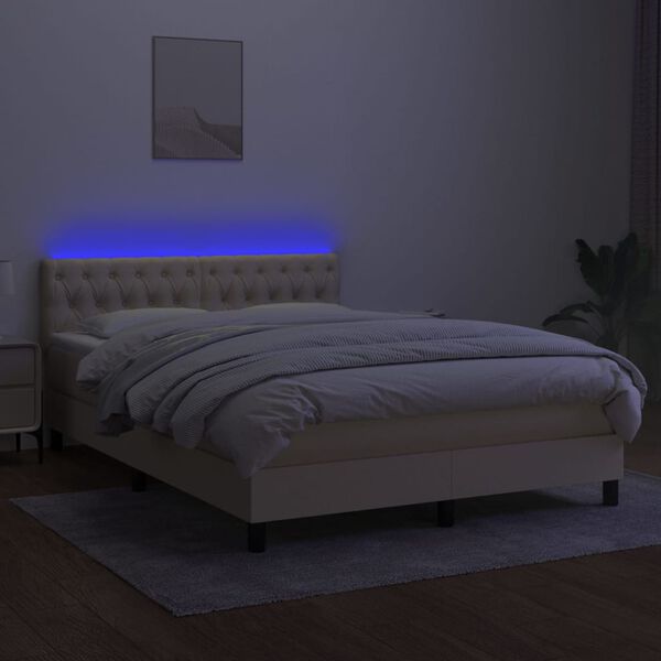 vidaXL Boxspringbett mit Matratze & LED Creme 140x190 cm Stoff