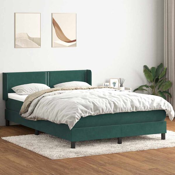vidaXL Boxspringbett mit Matratze Dunkelgr&uuml;n 140x210 cm Samt