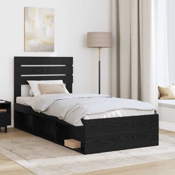 vidaXL Bettrahmen Schwarz 90 x 200 cm Massives Kiefernholz