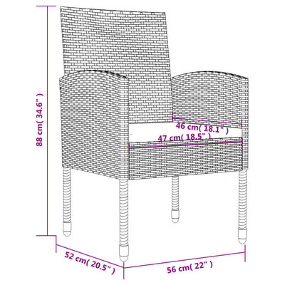 vidaXL 3-tlg. Garten-Essgruppe Schwarz Poly Rattan und Stahl