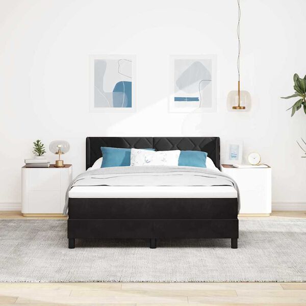 vidaXL Boxspringbett mit Matratze Schwarz 200 x 140 cm Samt