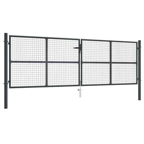 vidaXL Maschen-Gartentor verzinkter Stahl 400 x 125 cm Grau