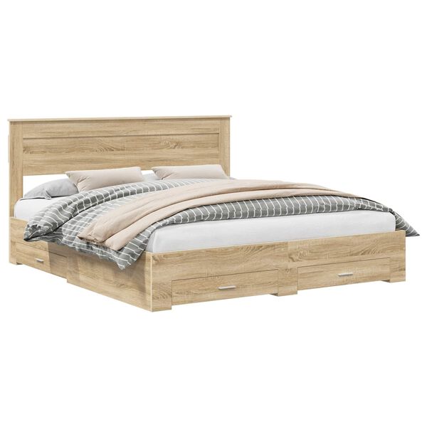 vidaXL Bettrahmen mit Kopfteil Sonoma-Eiche 200 x 200 cm Holzwerkstoff