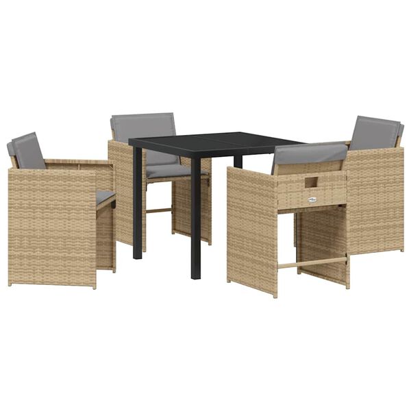 vidaXL Garten Essgruppe mit Kissen 5 pcs Beige Poly-Rattan