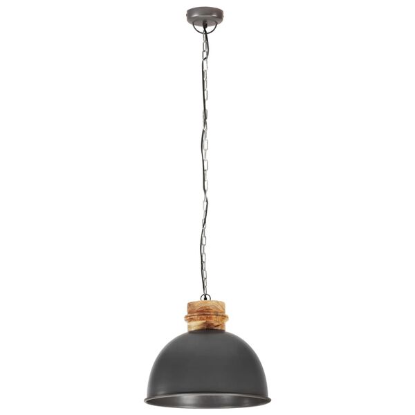 vidaXL H&auml;ngelampe Industriestil Grau Rund 50 cm E27 Mango Massivholz
