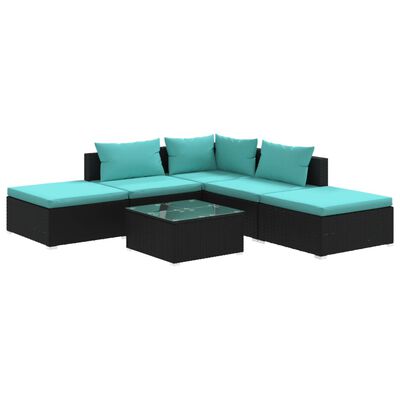 vidaXL 6-tlg. Garten-Lounge-Set mit Kissen Poly Rattan Schwarz