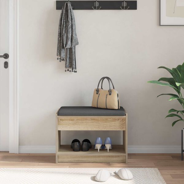 vidaXL Flurbank mit Kissen mit Regal Sonoma-Eiche 63 x 38 x 45 cm