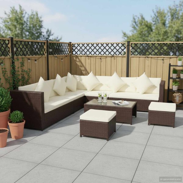 vidaXL 8-tlg. Garten-Lounge-Set mit Kissen Poly Rattan Braun