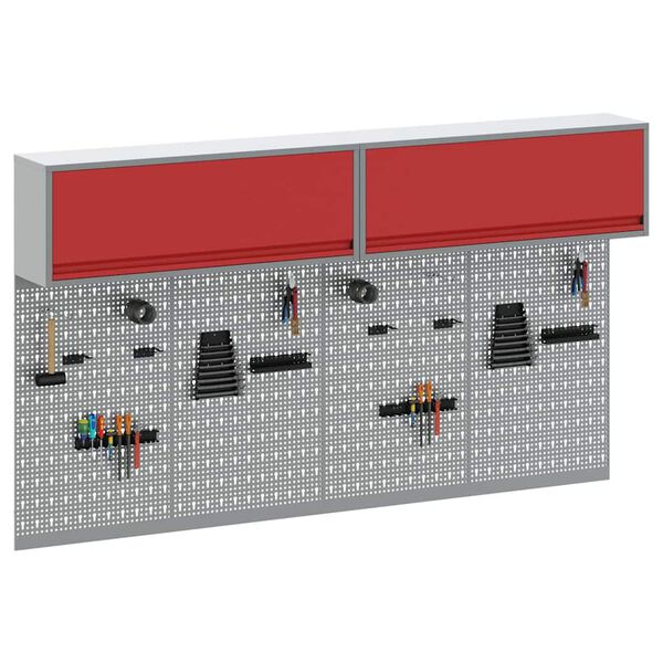 vidaXL Werkzeugschrank und Pegboard Set 6 pcs Rot 200 x 25 x 115 cm