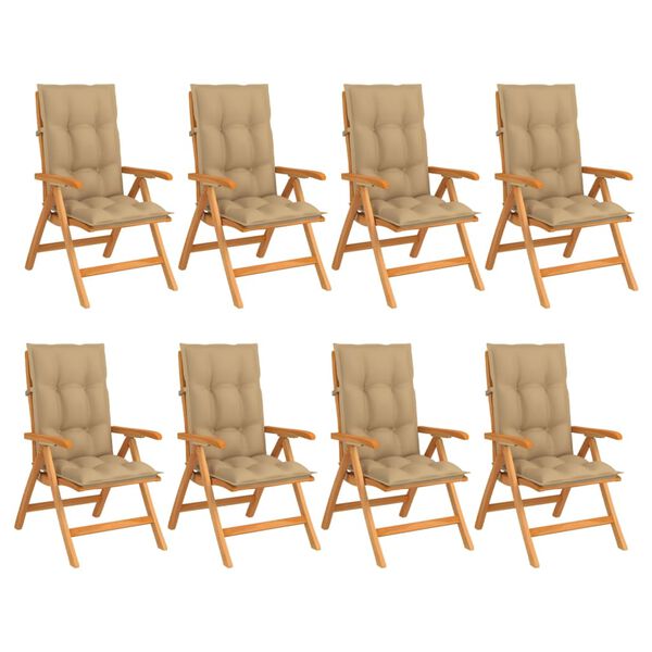 vidaXL Verstellbare Gartenst&uuml;hle mit Auflagen 8 Stk. Massivholz Teak
