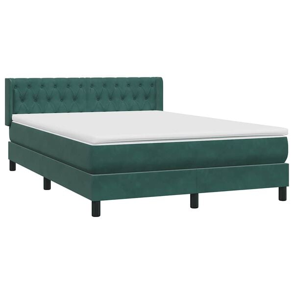 vidaXL Boxspringbett mit Matratze Dunkelgr&uuml;n 140x210 cm Samt