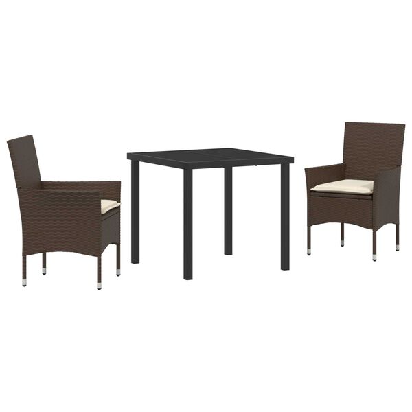 vidaXL Garten Essgruppe mit Kissen 3 pcs Braun Poly-Rattan