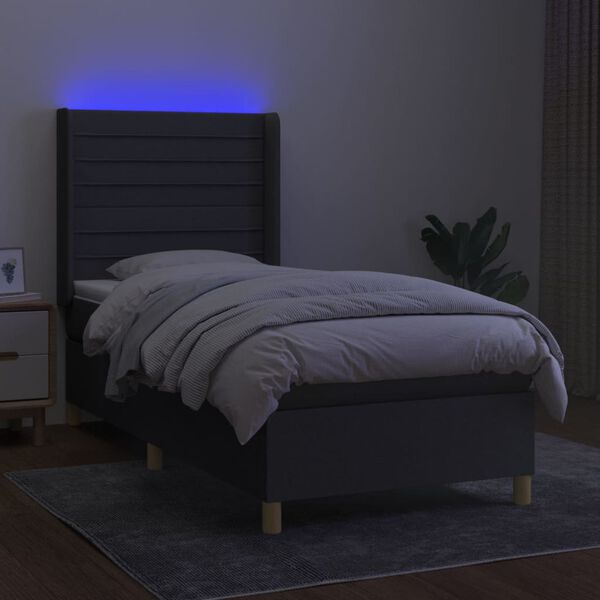 vidaXL Boxspringbett mit Matratze & LED Dunkelgrau 100x200 cm Stoff