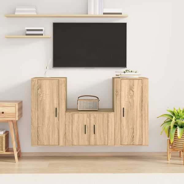 vidaXL 3-tlg. TV-Schrank-Set Sonoma-Eiche Holzwerkstoff