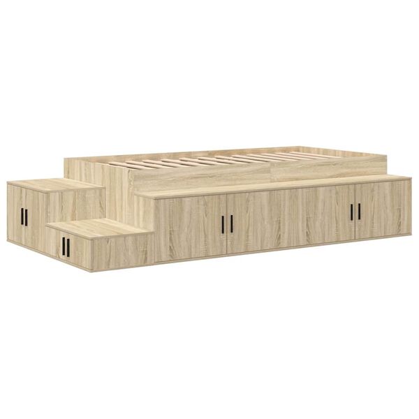 vidaXL Aufbewahrungsbettgestell Sonoma-Eiche 90 cm Holzwerkstoff