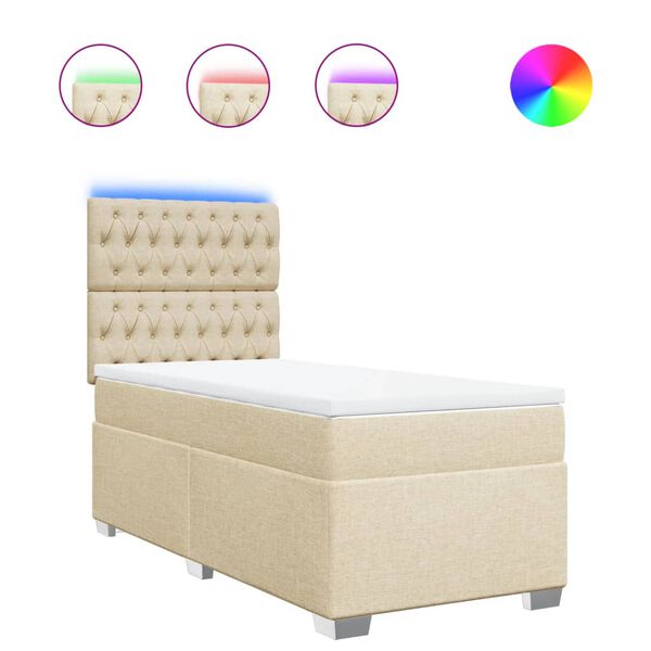 vidaXL Boxspringbett mit Matratze Creme 100x200 cm Stoff