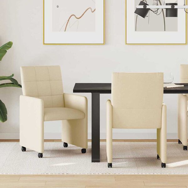 vidaXL Esszimmerst&uuml;hle mit Rollen 2 pcs Creme 58 x 65 x 94 cm Stoff