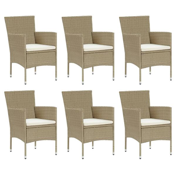 vidaXL 7-tlg. Garten-Essgruppe mit Kissen Poly Rattan Beige