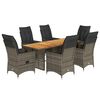 vidaXL 7-tlg. Garten-Essgruppe mit Kissen Grau Poly Rattan