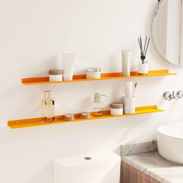 vidaXL Schwebendes Regal 2 pcs Senfgelb 100 x 9 x 2,5 cm Stahl
