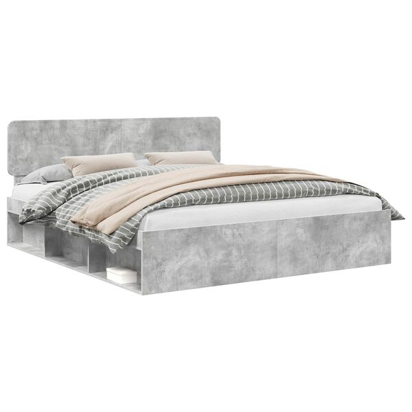 vidaXL Bettrahmen mit Kopfteil Beton 200 x 200 cm Massives Kiefernholz
