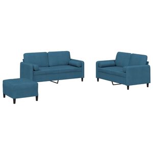 vidaXL 3-tlg. Sofagarnitur mit Kissen Blau Samt