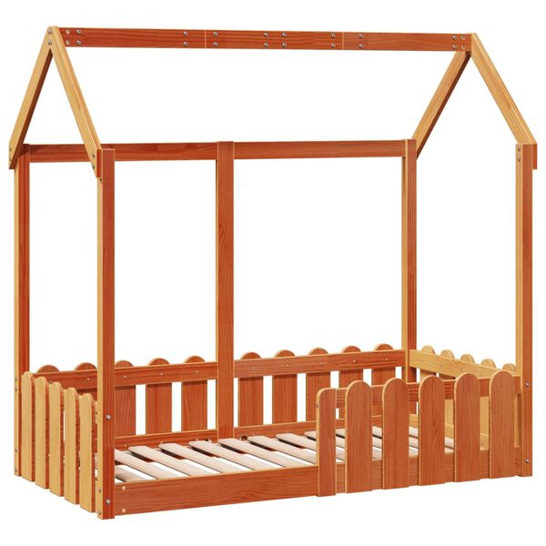 vidaXL Kinderbett Hausbett Wachsbraun 70x140 cm Kiefer