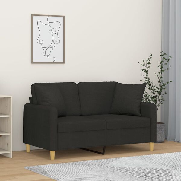 vidaXL 2-Sitzer-Sofa mit Kissen Schwarz 120 cm Stoff