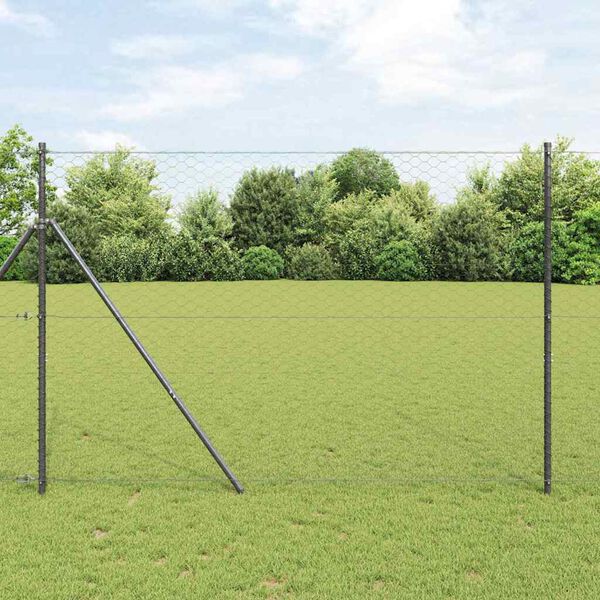vidaXL Zaunpfosten Grau 10 x 1,6 m (50 mm Maschenweite) Stahl und PVC