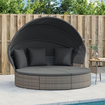 vidaXL Outdoor-Loungebett mit Dach und Kissen Grau Poly Rattan