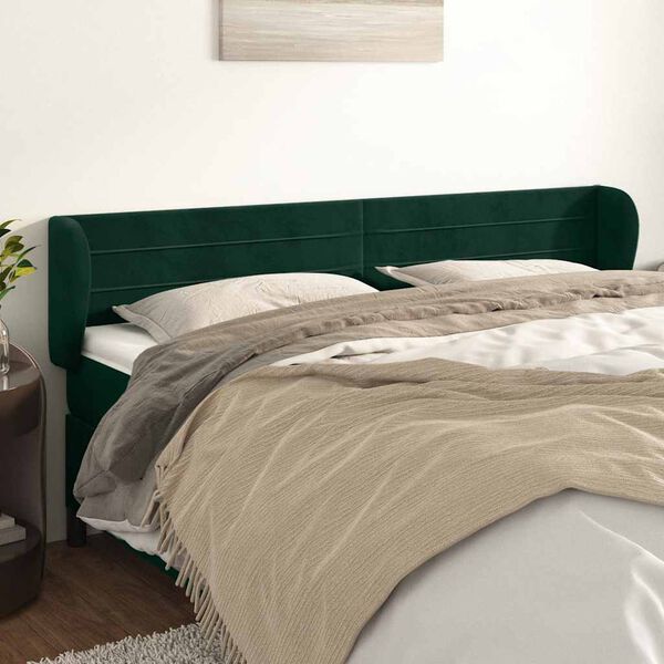 vidaXL Kopfteil mit Ohren Dunkelgr&uuml;n 203x23x78/88 cm Samt