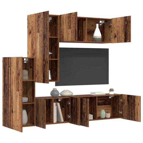 vidaXL TV-Wandm&ouml;bel Wandmontiert 5 pcs Altholz Holzwerkstoff