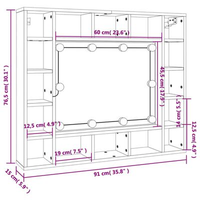 vidaXL Spiegelschrank mit LED Hochglanz-Weiß 91x15x76,5 cm