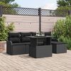 vidaXL Sitzgruppe f&uuml;r den Outdoor mit Kissen 6 pcs Schwarz Poly Rattan