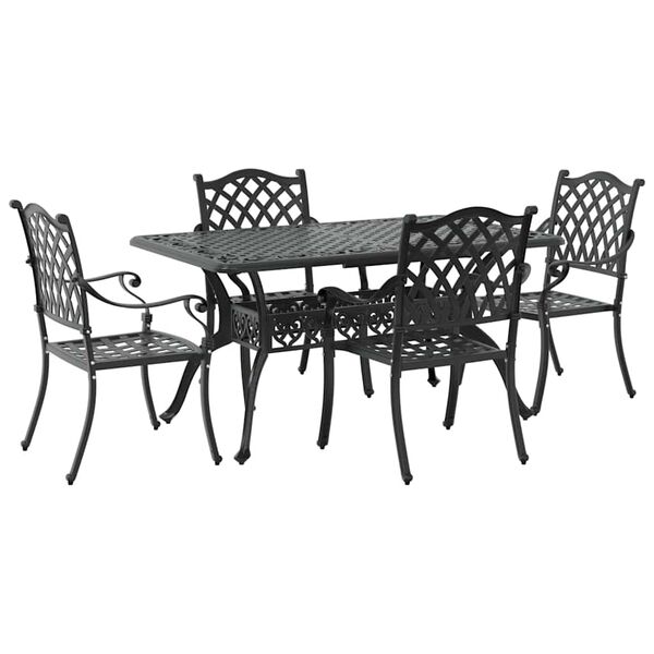vidaXL Garten Essgruppe 5 pcs Schwarz Aluminium