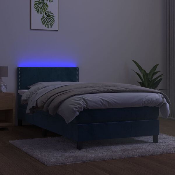 vidaXL Boxspringbett mit Matratze & LED Dunkelblau 100x200 cm Samt