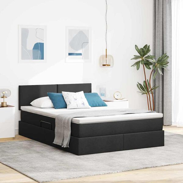 vidaXL Bett mit Stauraum und LED mit LED Schwarz 140 x 190 cm Stoff