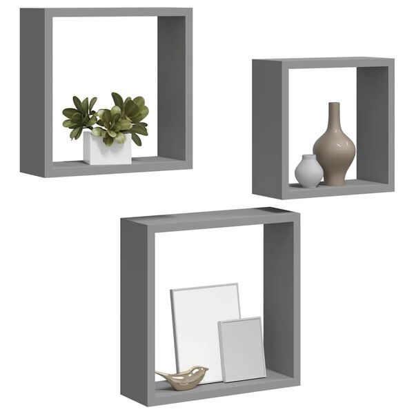 vidaXL W&uuml;rfelregale 3 Stk. Grau MDF