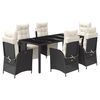 vidaXL 7-tlg. Garten-Essgruppe mit Kissen Schwarz Poly Rattan