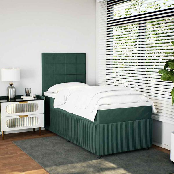 vidaXL Boxspringbett mit Matratze Dunkelgr&uuml;n 90x200 cm Samt