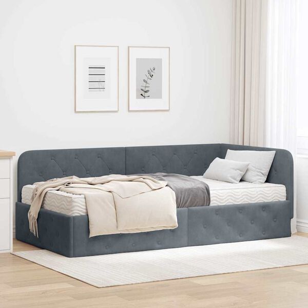 vidaXL Eckbettgestell mit Matratze Dunkelgrau 100 x 200 cm Samt