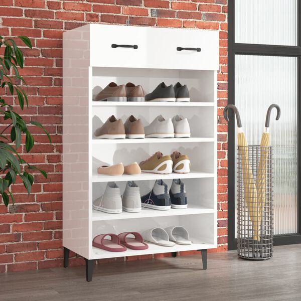 vidaXL Schuhschrank Hochglanz-Wei&szlig; 60x35x105 cm Holzwerkstoff