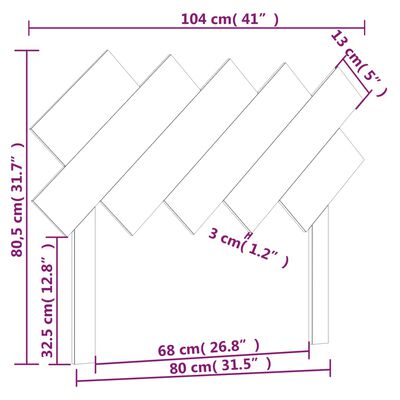 vidaXL Kopfteil Schwarz 104x3x80,5 cm Massivholz Kiefer